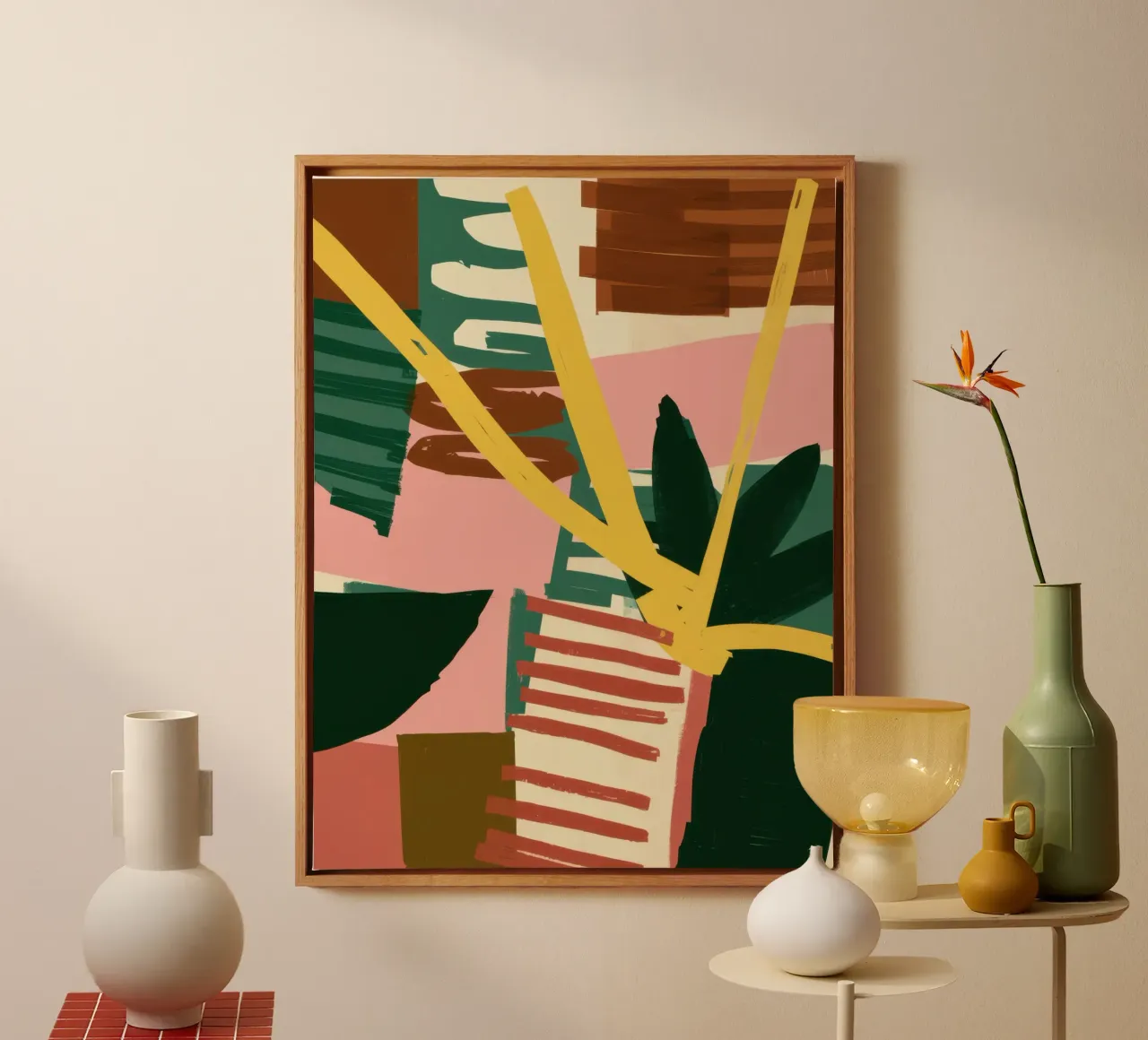 Vaso a righe Tropics tela con Cornice a cassetta da Enter Bloom