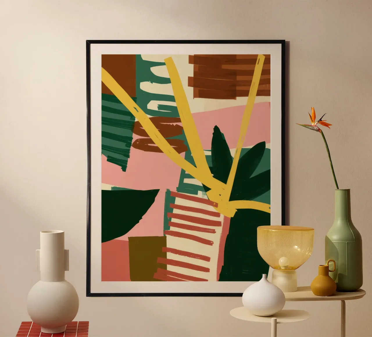 Vaso a righe Tropics poster con telaio in legno da Enter Bloom