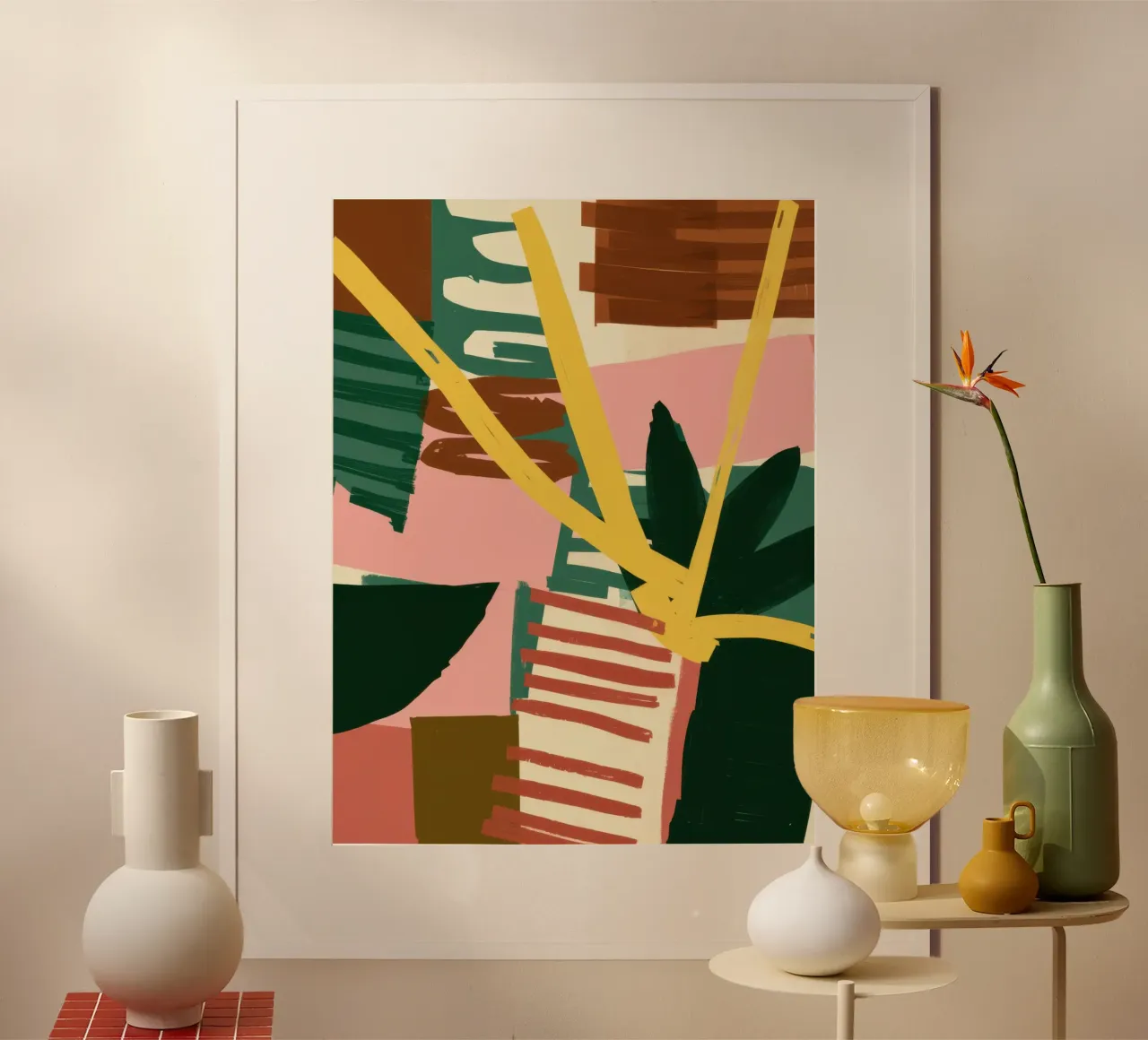 Vaso a righe Tropics poster con telaio in legno da Enter Bloom