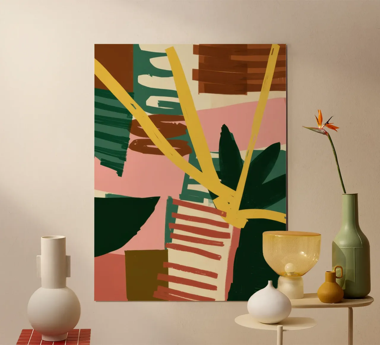 Vaso a righe Tropics poster con telaio in legno da Enter Bloom