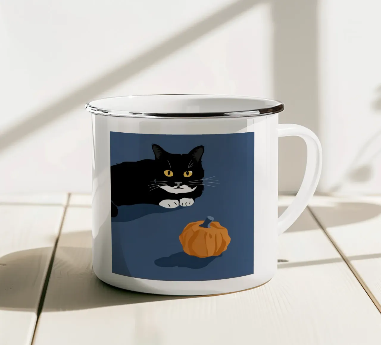 Gatto Zucca Serenità tazza in smalto da Frame Aura