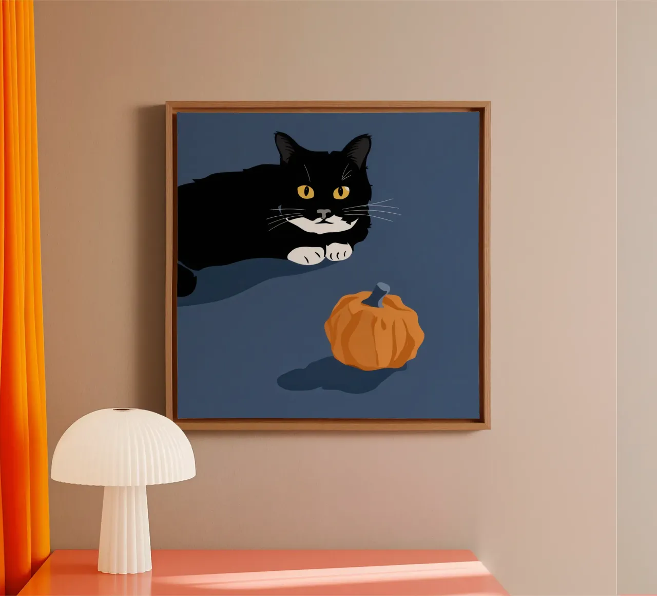 Gatto Zucca Serenità tela con Cornice a cassetta da Frame Aura