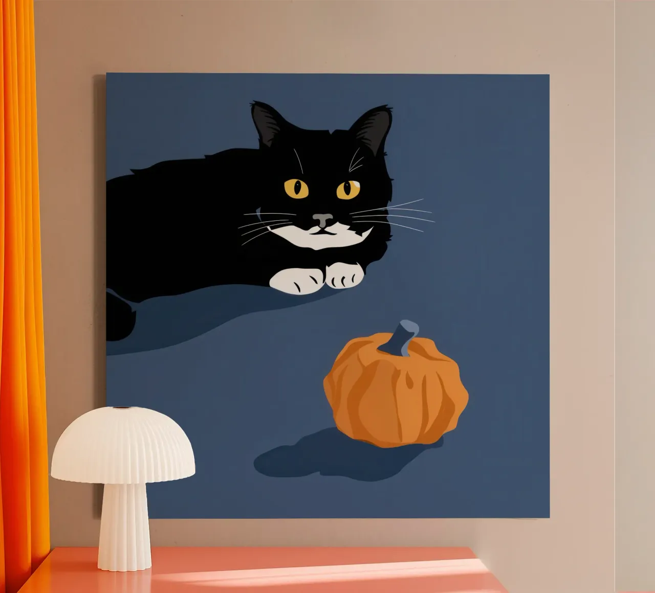 Gatto Zucca Serenità tela con Cornice a cassetta da Frame Aura