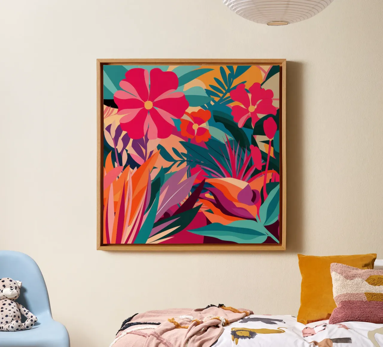 Karmozijnrode bloemenexplosie canvas met Baklijst van Sure Paint