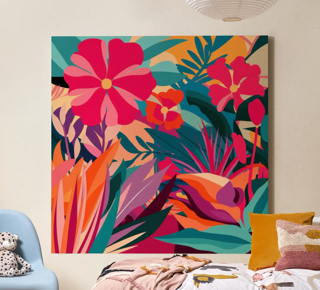 Karmozijnrode bloemenexplosie canvas met Baklijst van Sure Paint