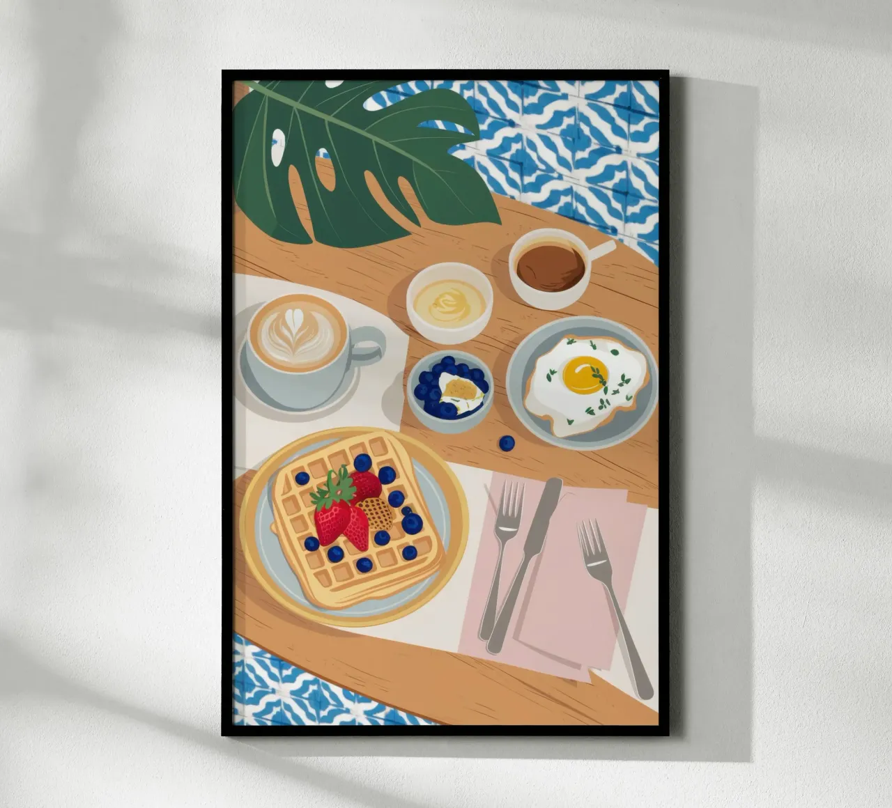 Brunch su foglie di banano poster con telaio in alluminio da Enter Bloom