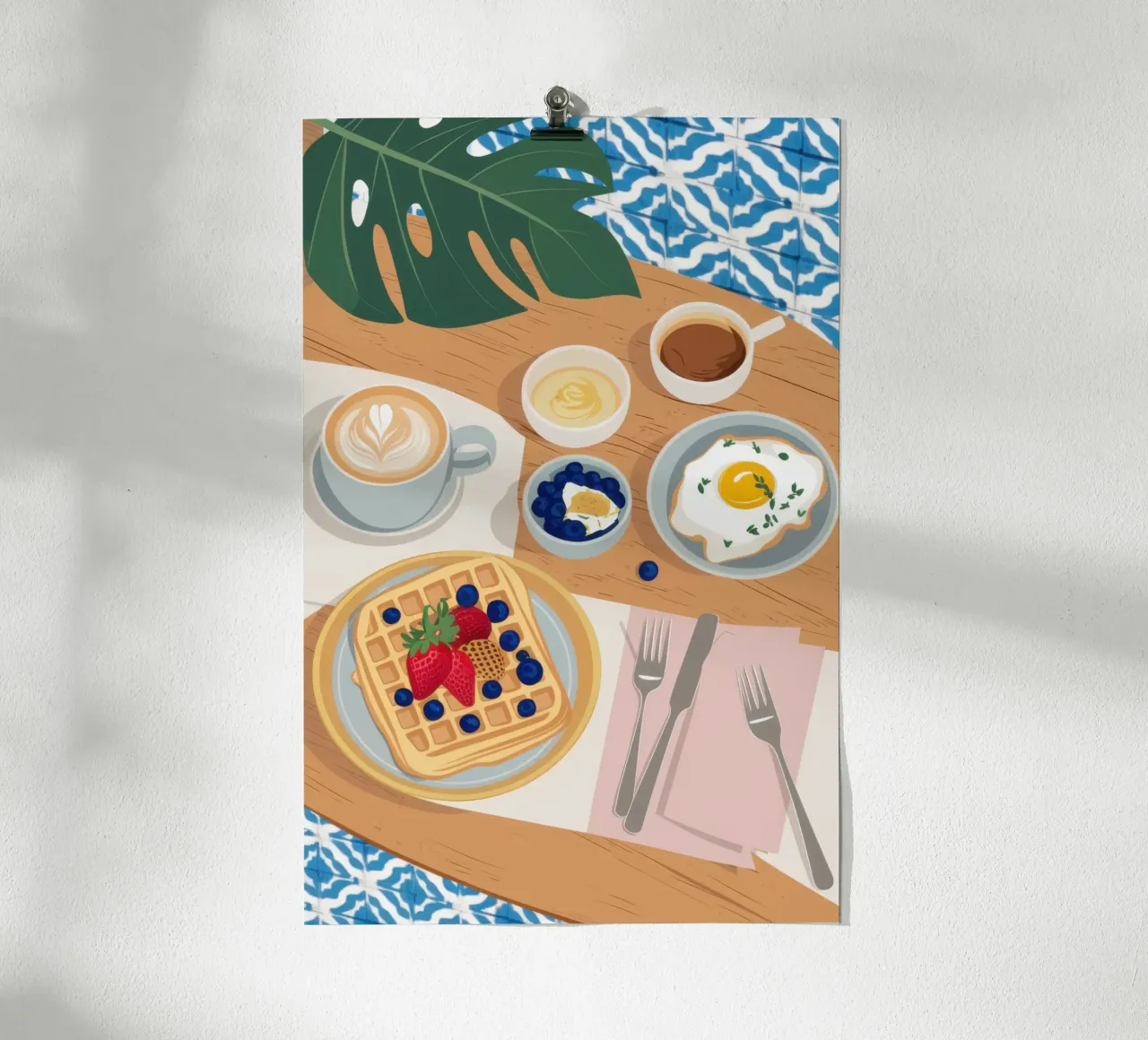 Brunch su foglie di banano poster con telaio in alluminio da Enter Bloom