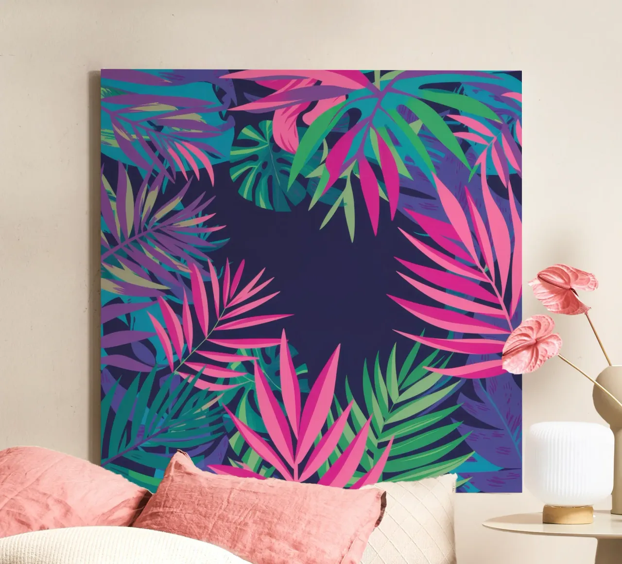 Notte delle palme Synthwave tela con Cornice a cassetta da Orchid Patina