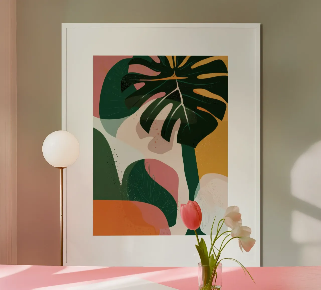 Composizione astratta di foglie poster con telaio in legno da Frame Aura
