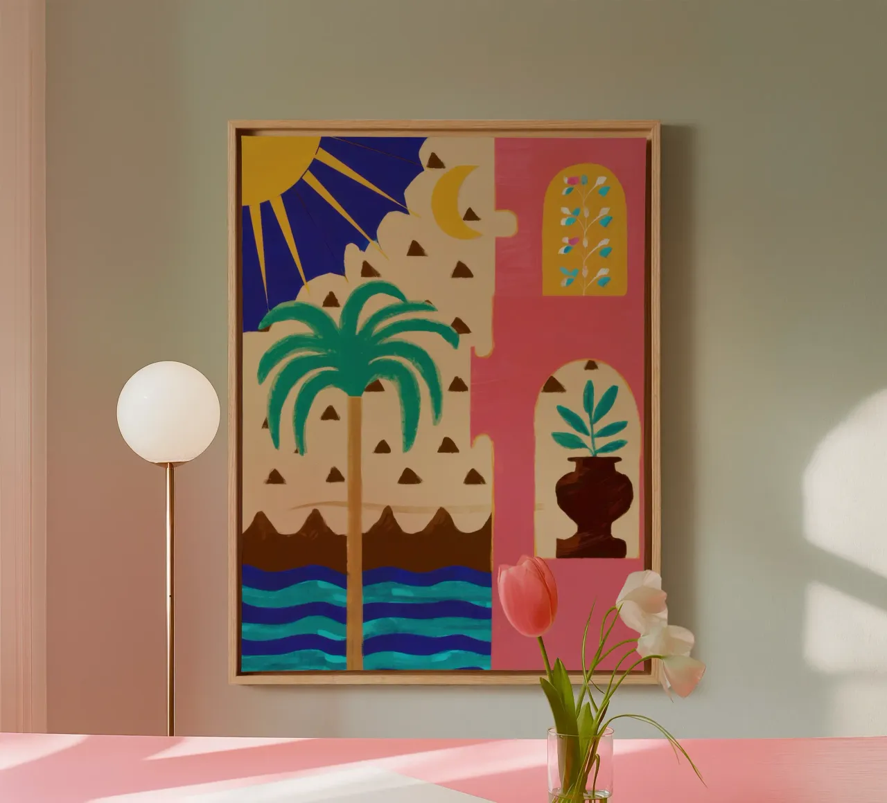 Tropical Window View canvas with Floater frame by Enter Bloom