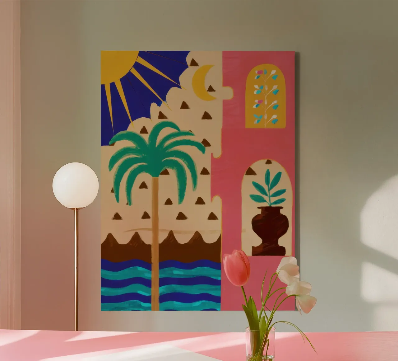 Tropical Window View canvas with Floater frame by Enter Bloom