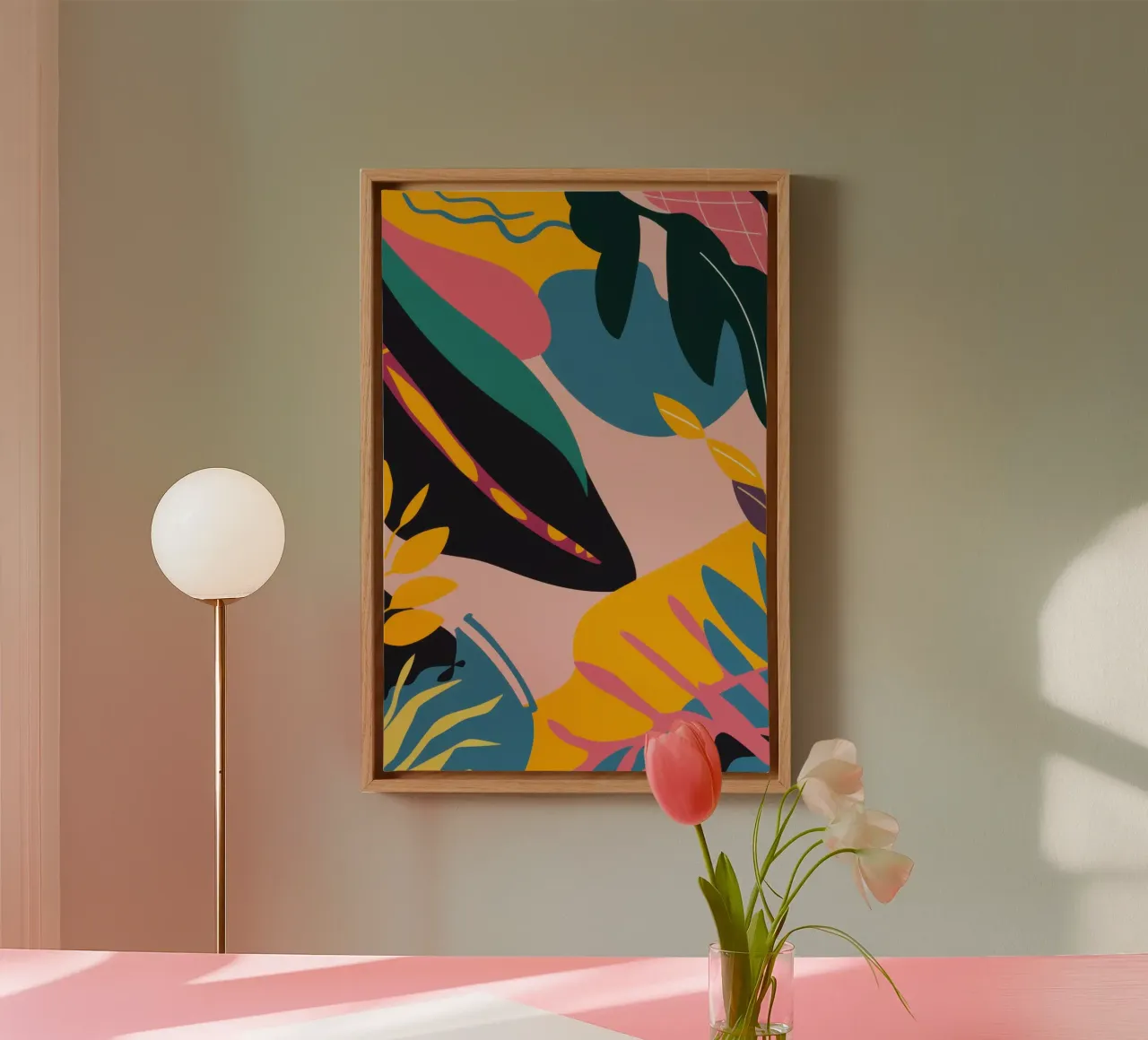 Modern Abstract Leaves canvas with Floater frame by Moon Revolver