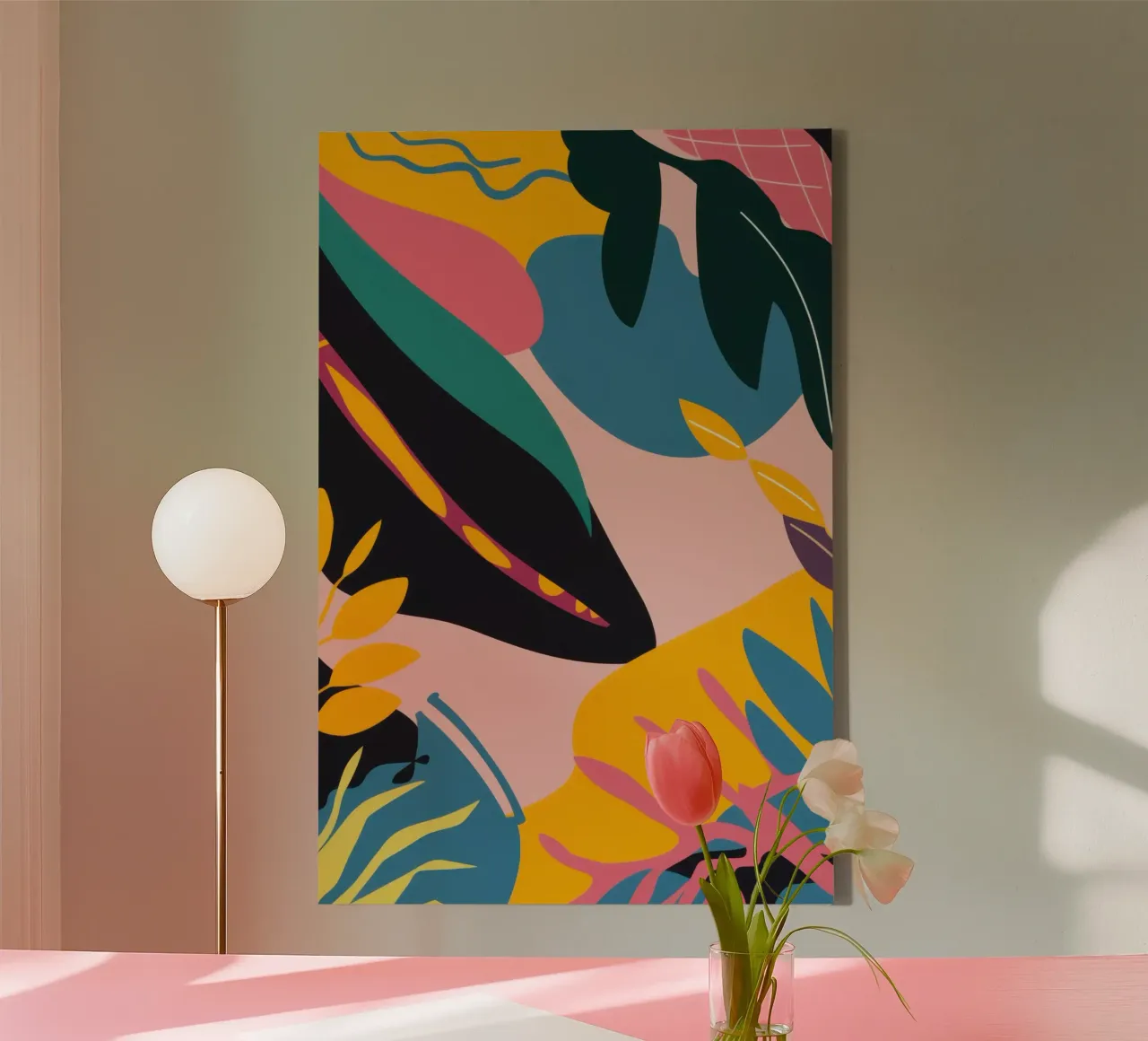 Modern Abstract Leaves canvas with Floater frame by Moon Revolver