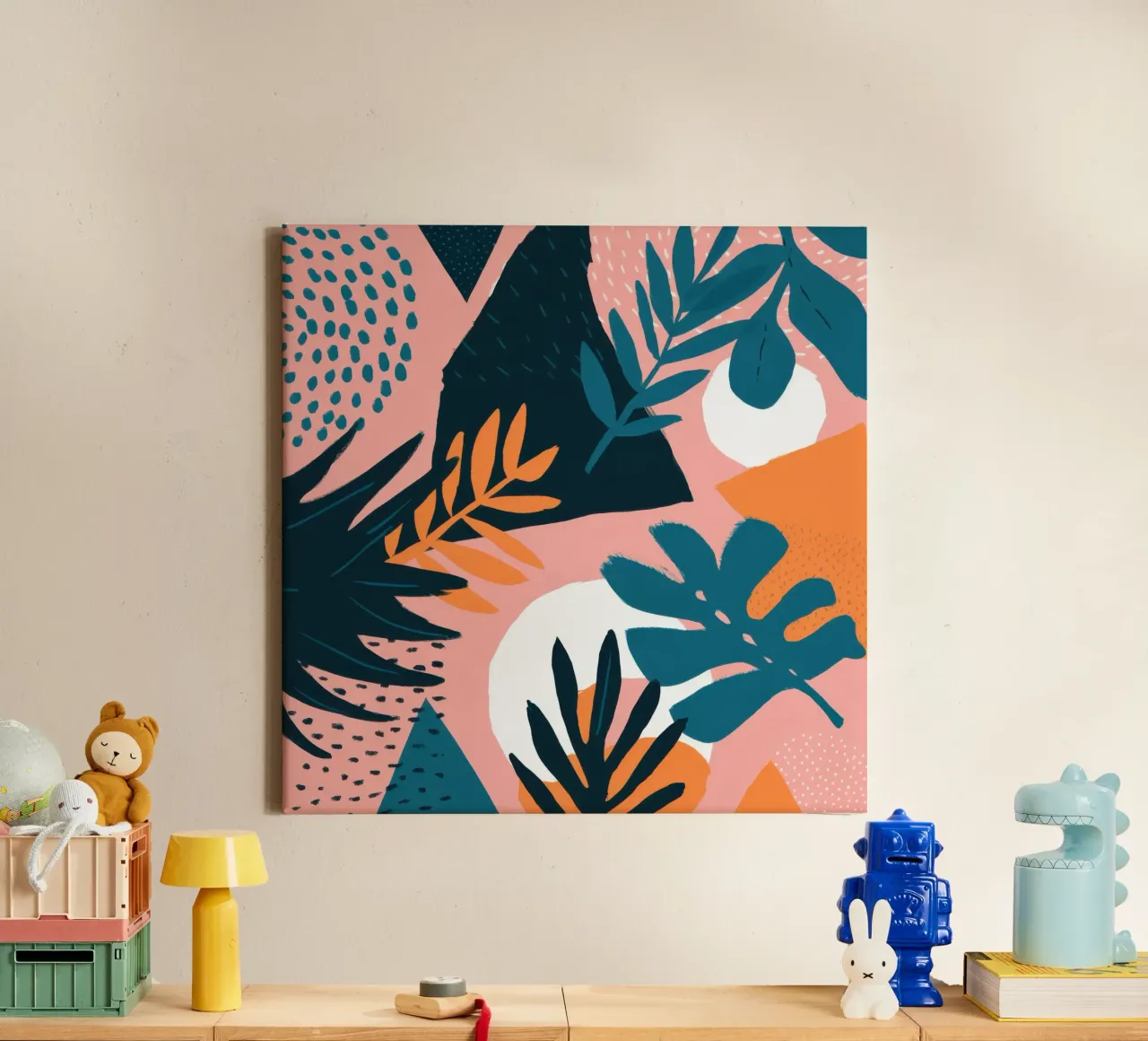 Collage tropicale moderno tela con Cornice a cassetta da Orchid Patina