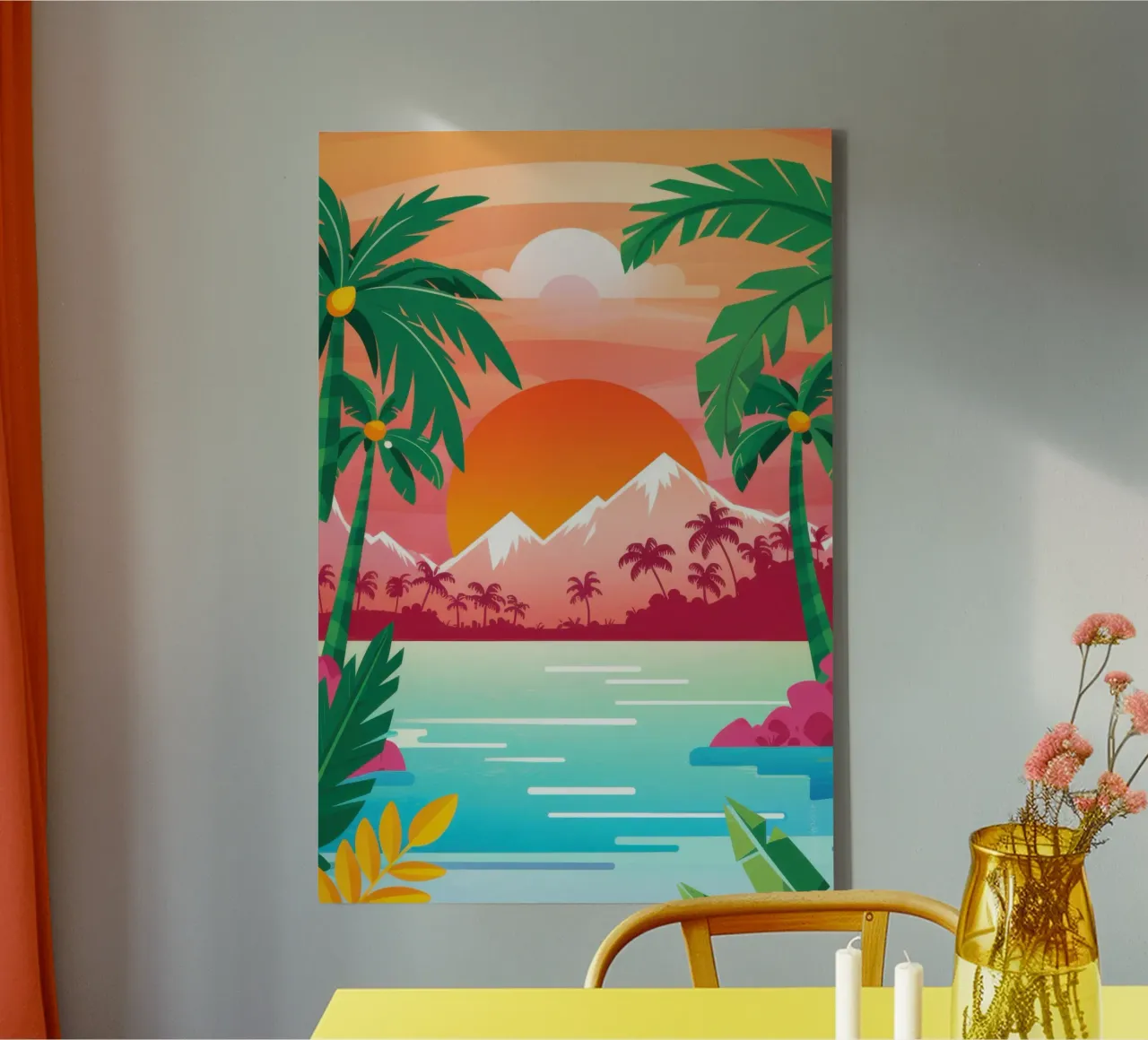 Sonnenuntergang in der Vulkanbucht Leinwand mit Schattenfugenrahmen von Enter Bloom