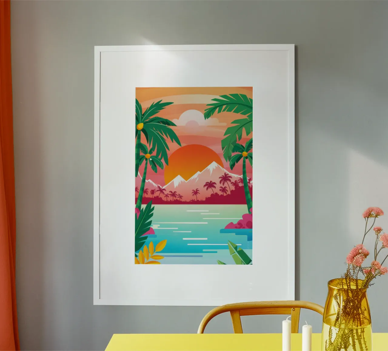 Sunset Volcano Bay poster con telaio in legno da Enter Bloom