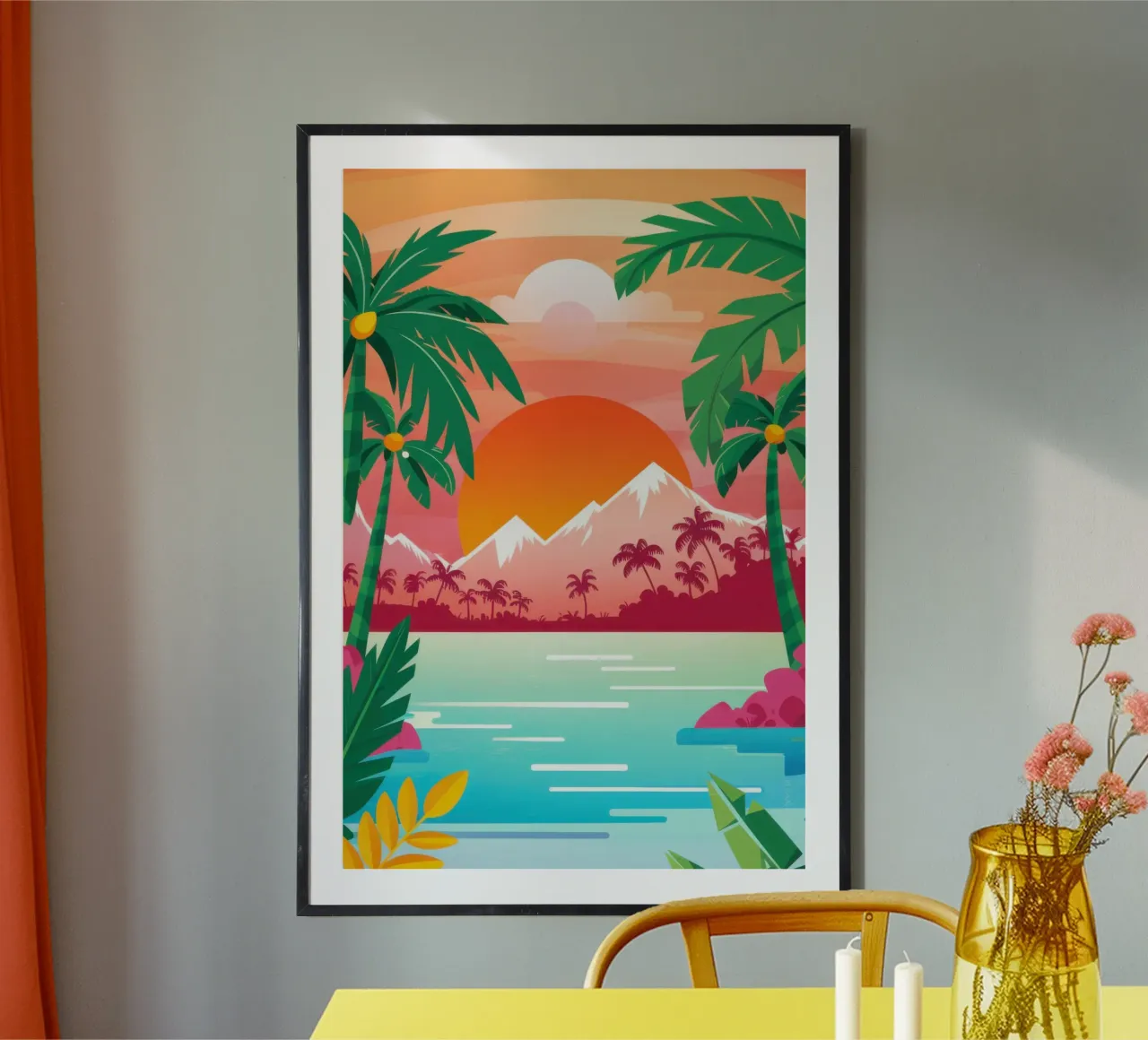 Sunset Volcano Bay poster con telaio in legno da Enter Bloom