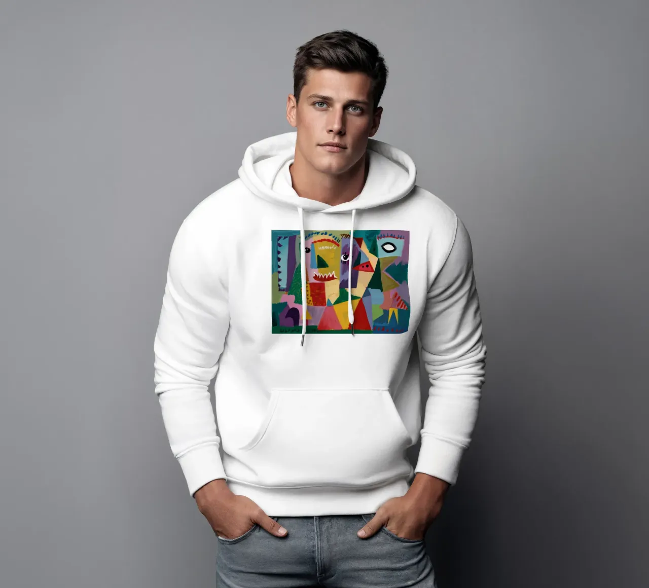 Ritratto cubista primordiale felpa con cappuccio da Frame Aura