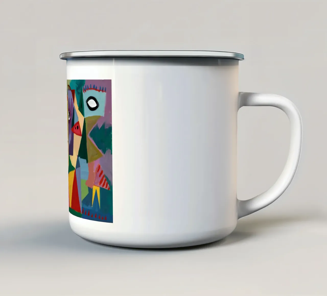 Ritratto cubista primordiale tazza in smalto da Frame Aura