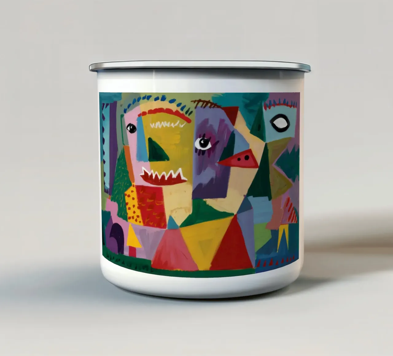 Ritratto cubista primordiale tazza in smalto da Frame Aura