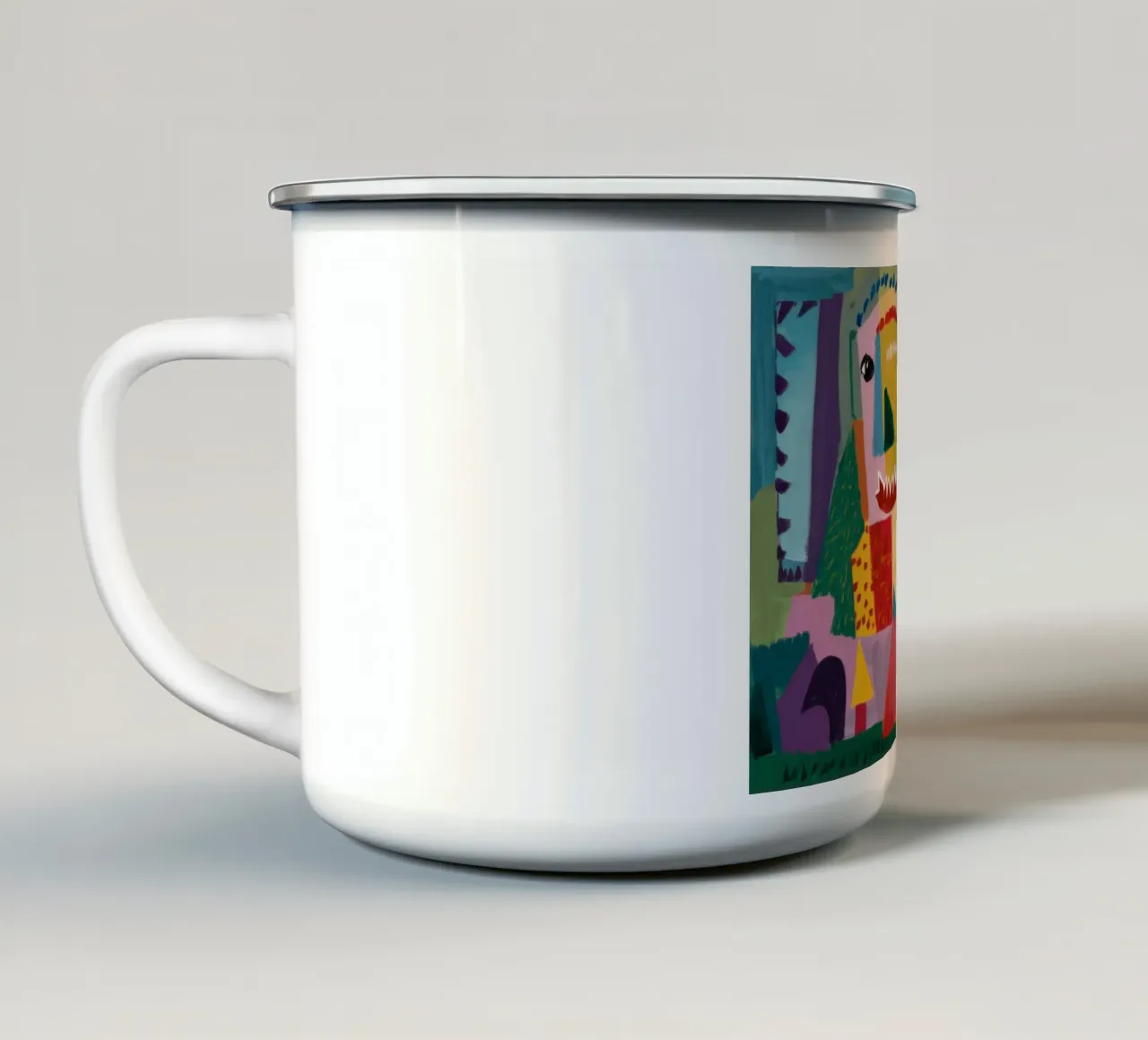 Ritratto cubista primordiale tazza in smalto da Frame Aura