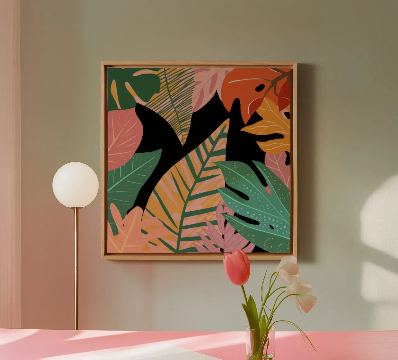 Gedurfd botanisch contrast canvas met Baklijst van Orchid Patina