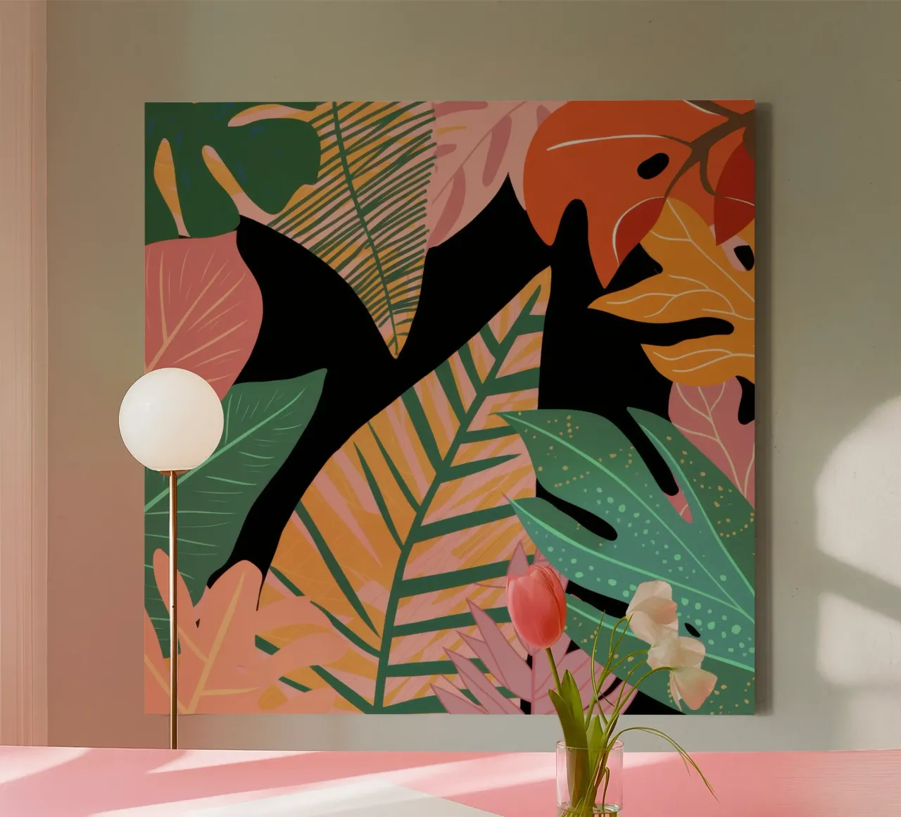 Gedurfd botanisch contrast canvas met Baklijst van Orchid Patina