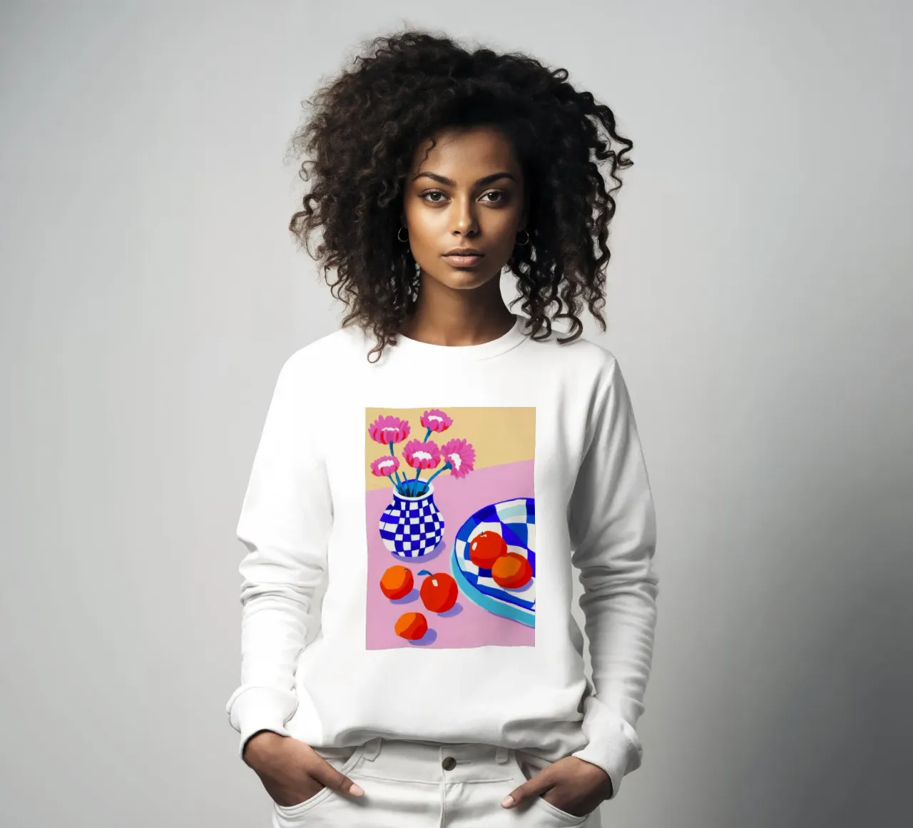Fiori in vaso a scacchi felpa da Frame Aura