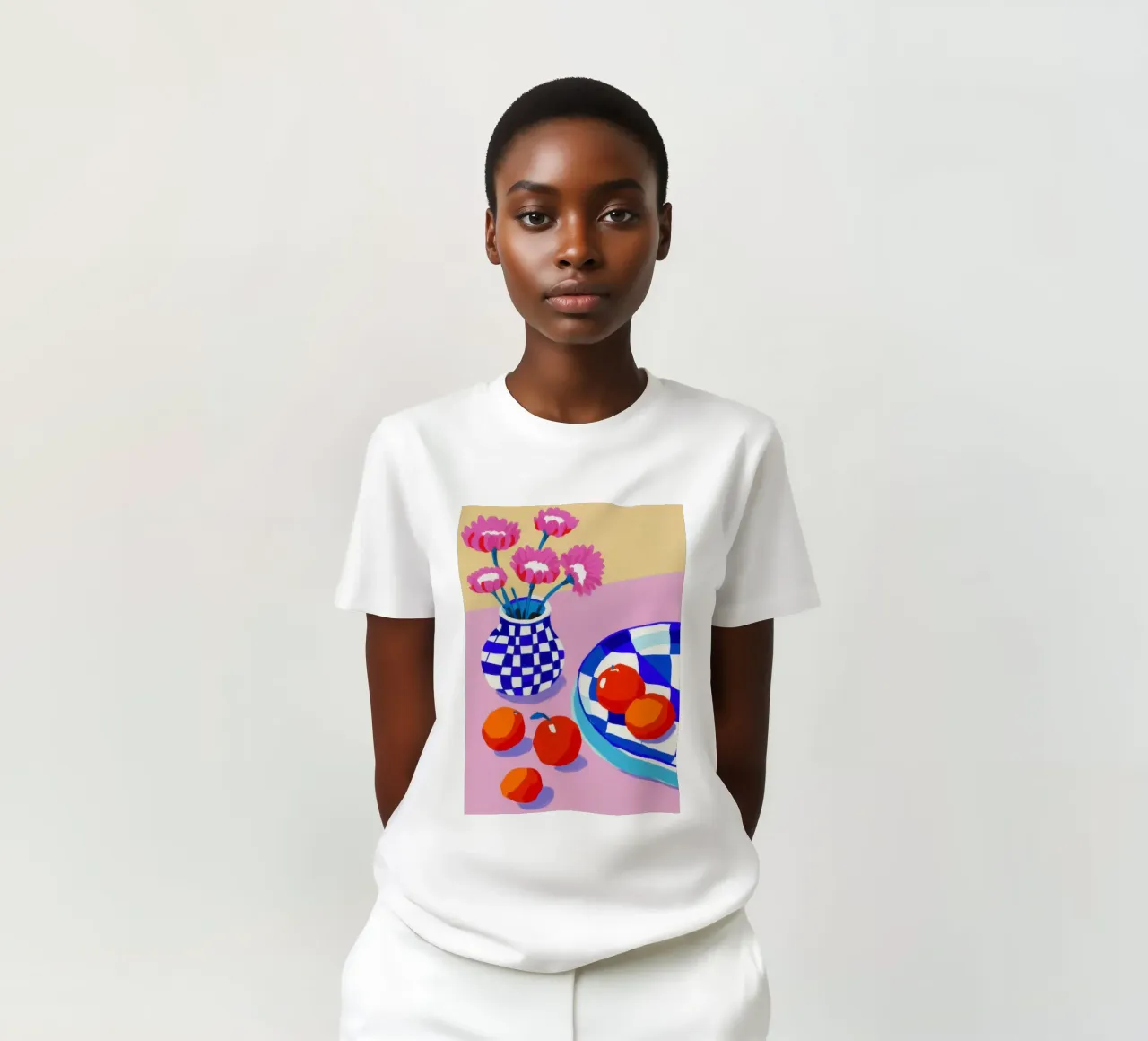 Fiori in vaso a scacchi t-shirt da Frame Aura