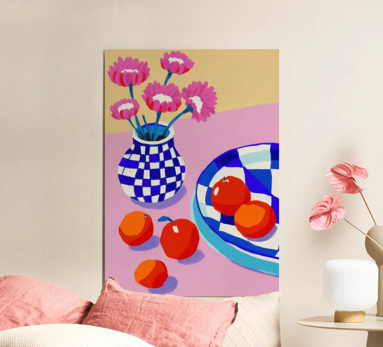 Fiori in vaso a scacchi alluminio dibond da Frame Aura
