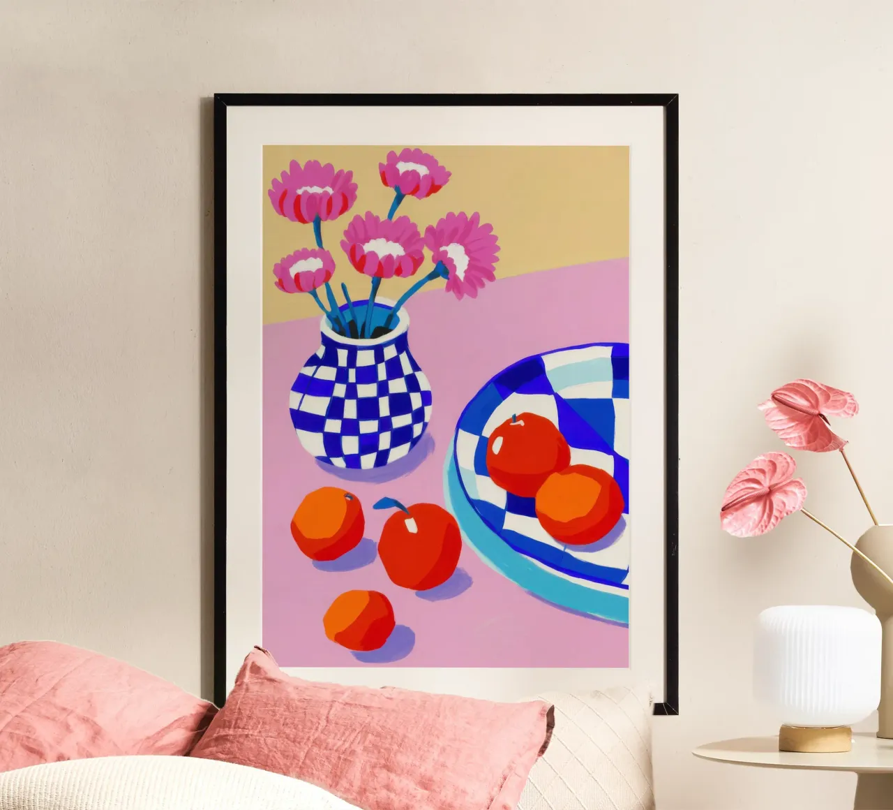 Fiori in vaso a scacchi poster da Frame Aura