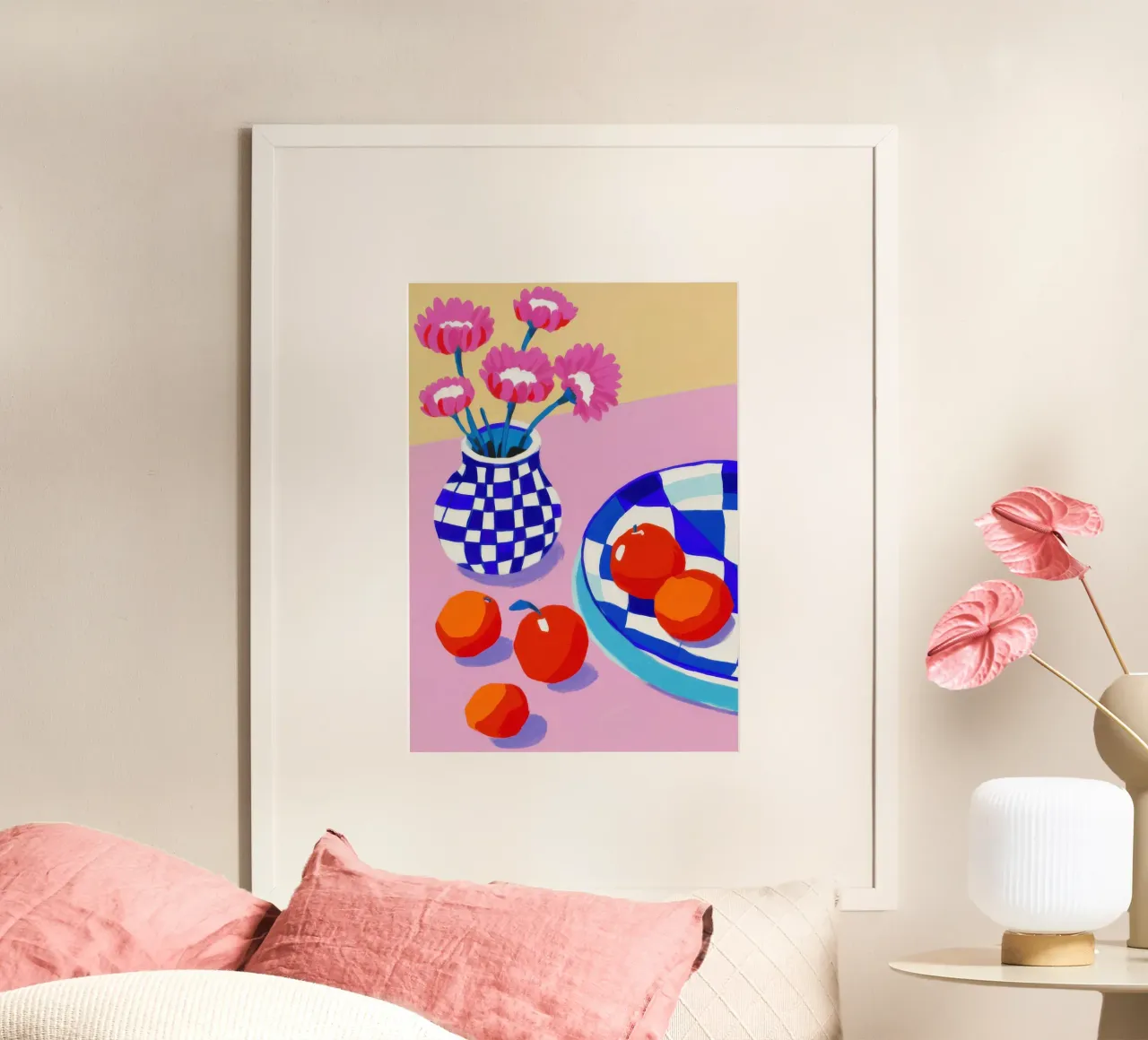 Fiori in vaso a scacchi poster da Frame Aura