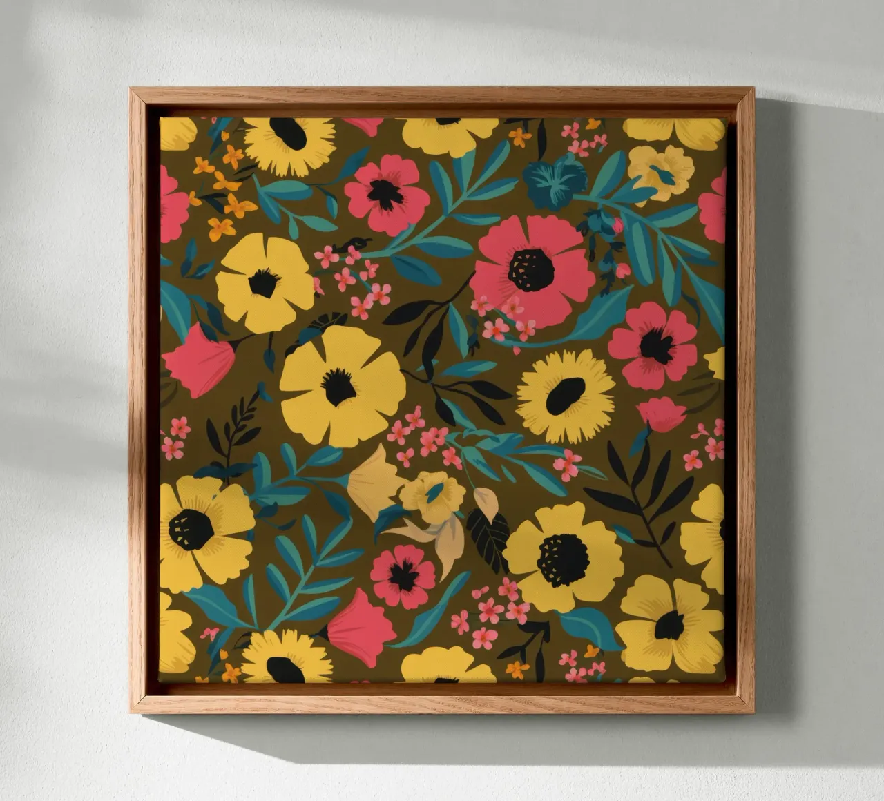 Herfst zonnebloem bloei canvas met Baklijst van Sure Paint