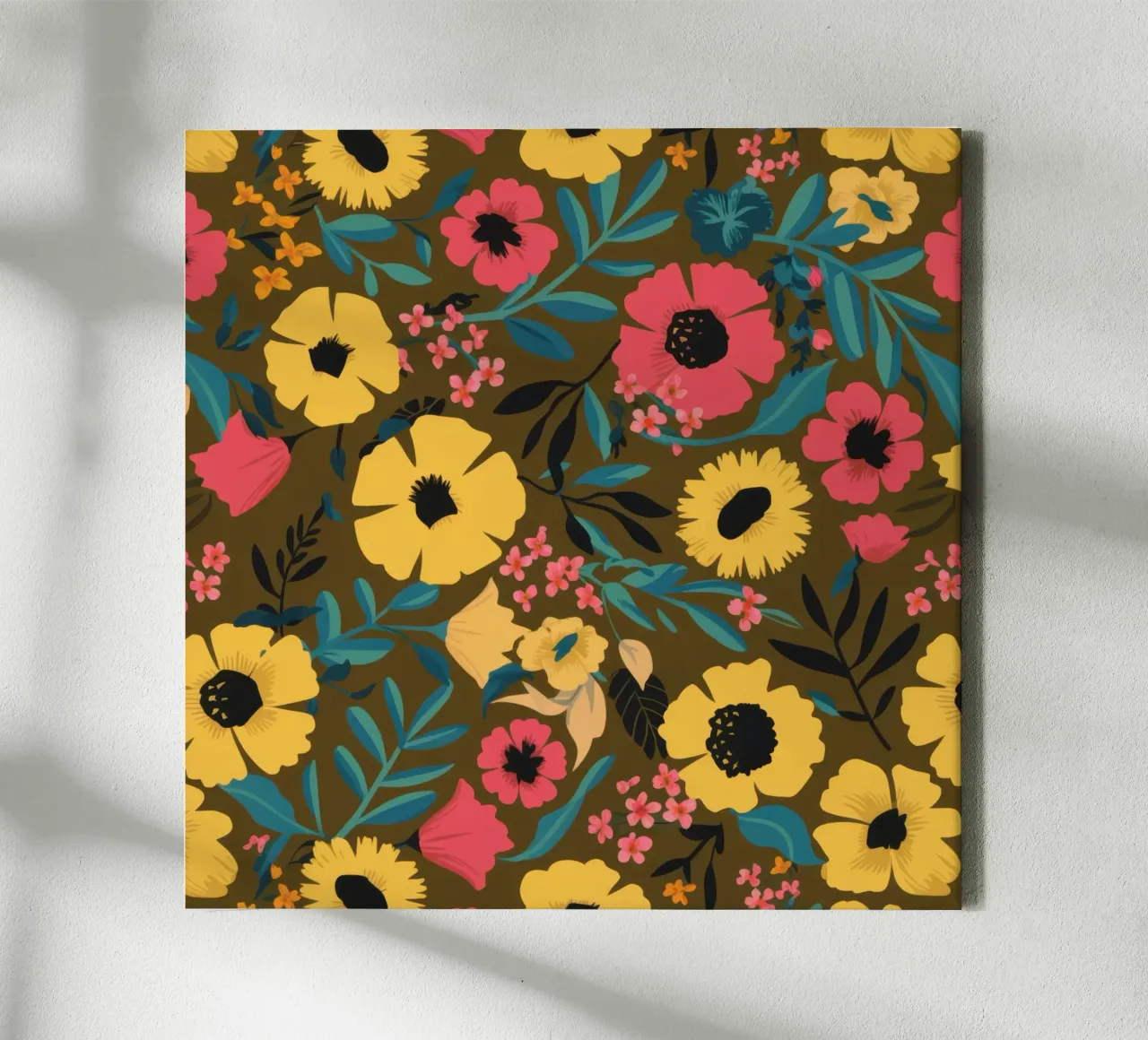 Herfst zonnebloem bloei canvas met Baklijst van Sure Paint