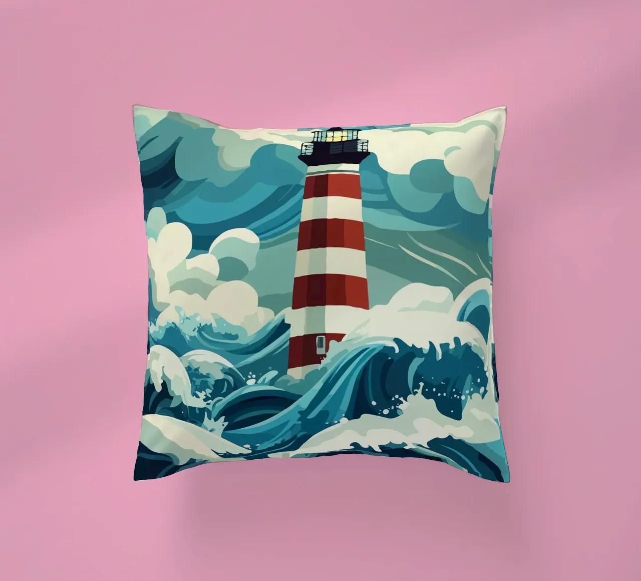 storm at the lighthouse cuscino da edsonramosart