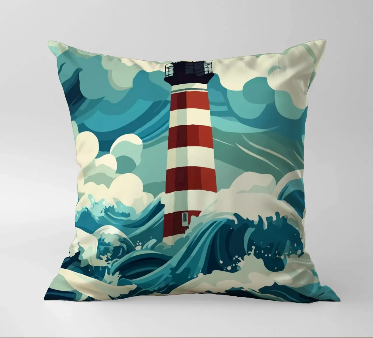 storm at the lighthouse cuscino da edsonramosart