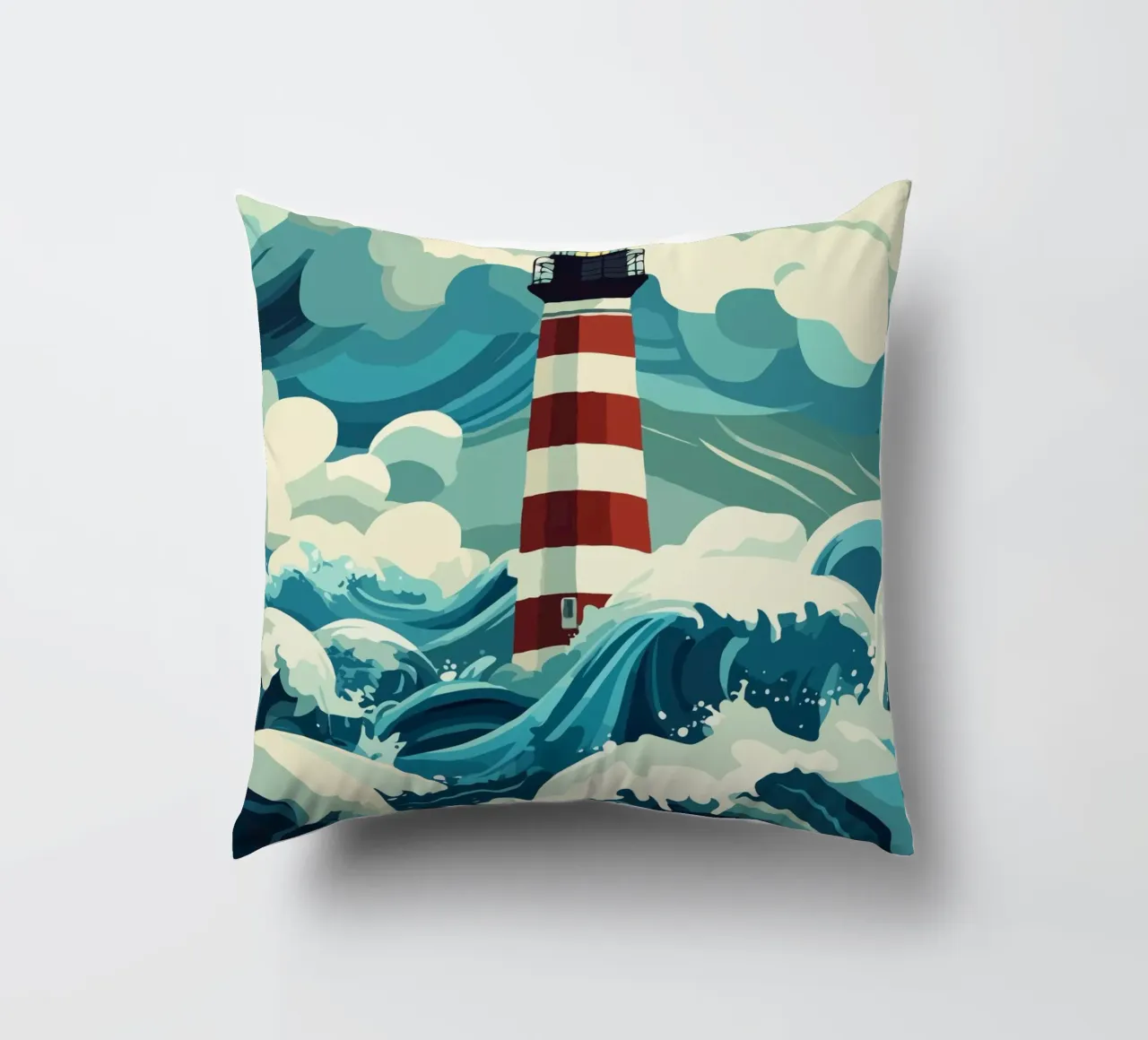 storm at the lighthouse cuscino da edsonramosart