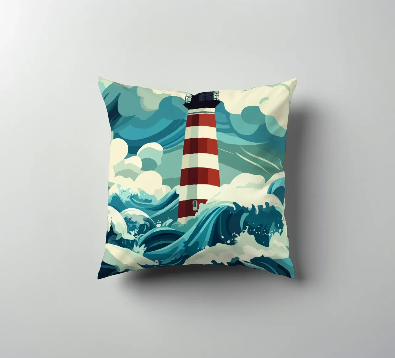 storm at the lighthouse cuscino da edsonramosart