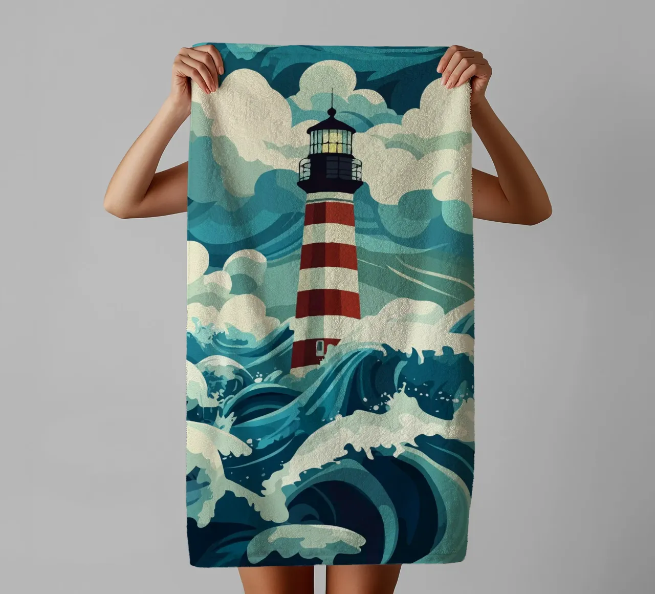 storm at the lighthouse asciugamano da bagno da edsonramosart