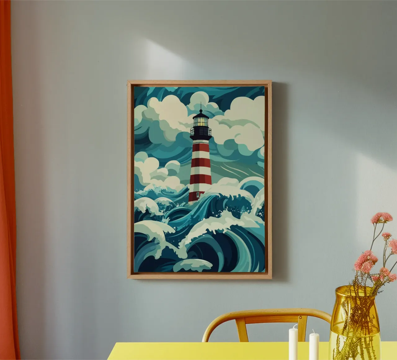 storm at the lighthouse tela con Cornice a cassetta da edsonramosart
