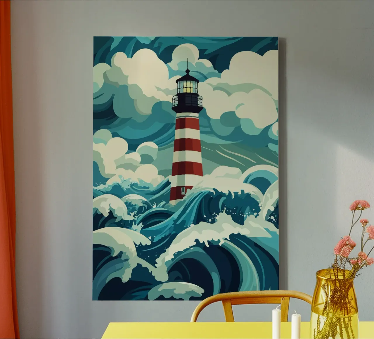 storm at the lighthouse tela con Cornice a cassetta da edsonramosart