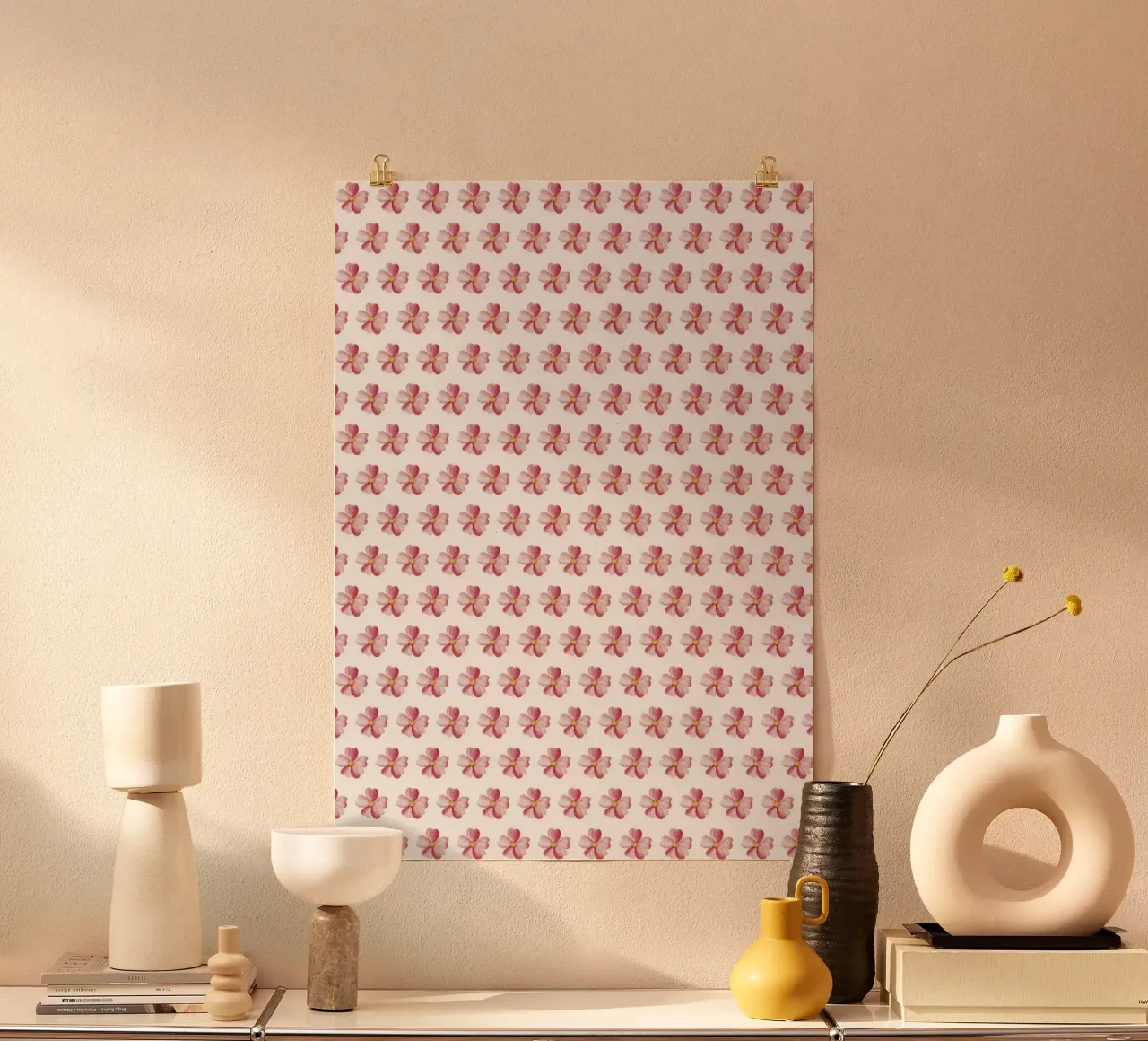 Pink Flower Pattern poster con telaio in alluminio da kathrinmay