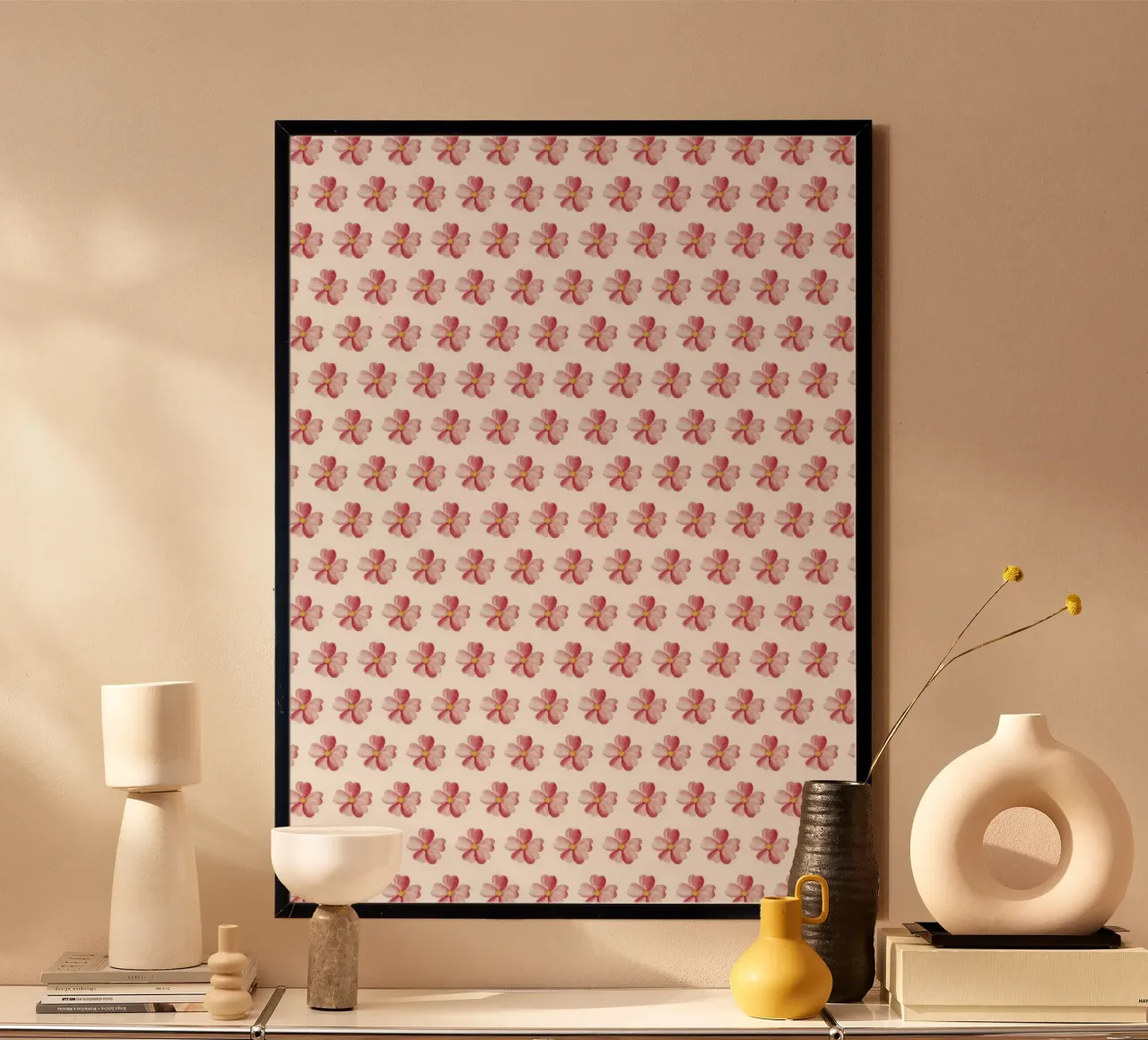 Pink Flower Pattern poster con telaio in alluminio da kathrinmay