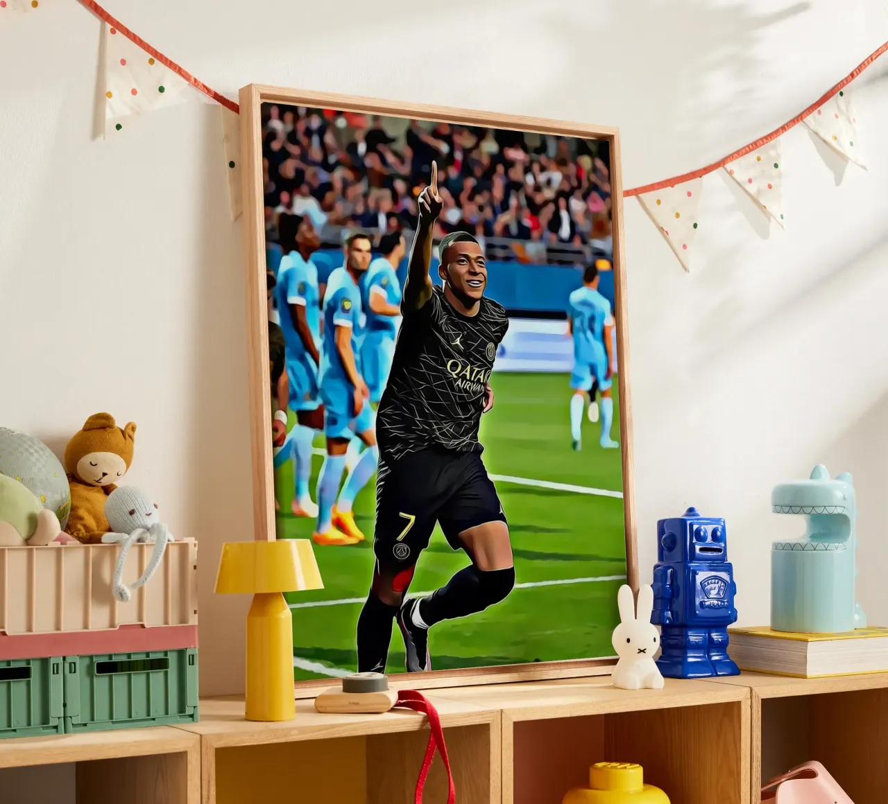 Poster della celebrazione del gol iconico di Kylian Mbappé tela con Cornice a cassetta da ArdanART