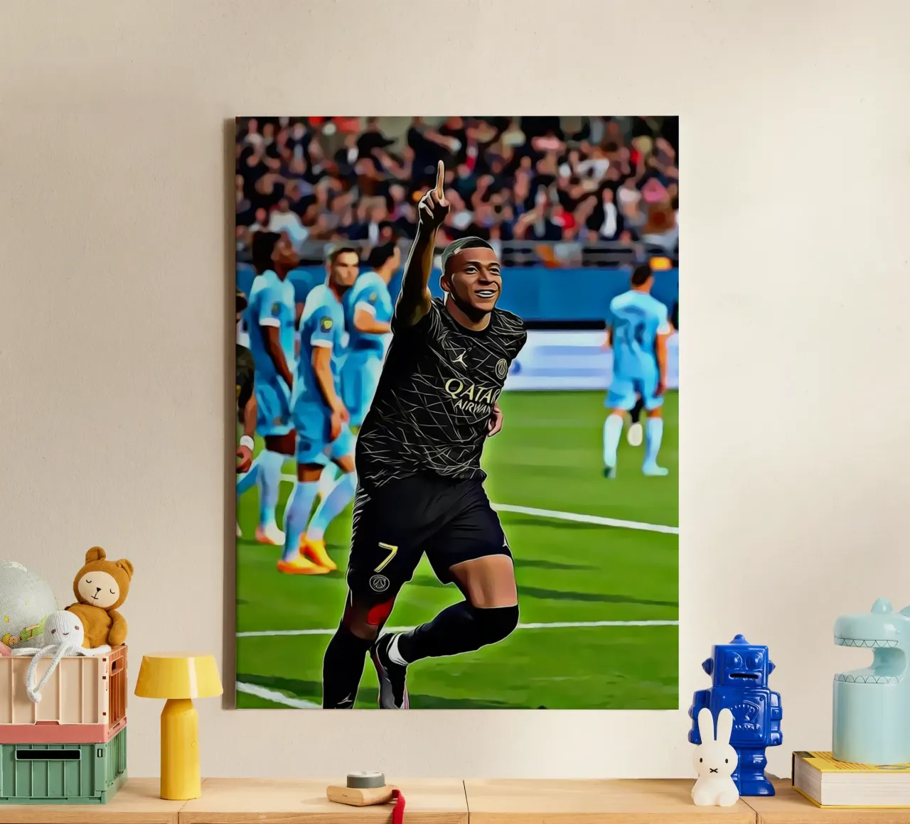 Poster della celebrazione del gol iconico di Kylian Mbappé tela con Cornice a cassetta da ArdanART