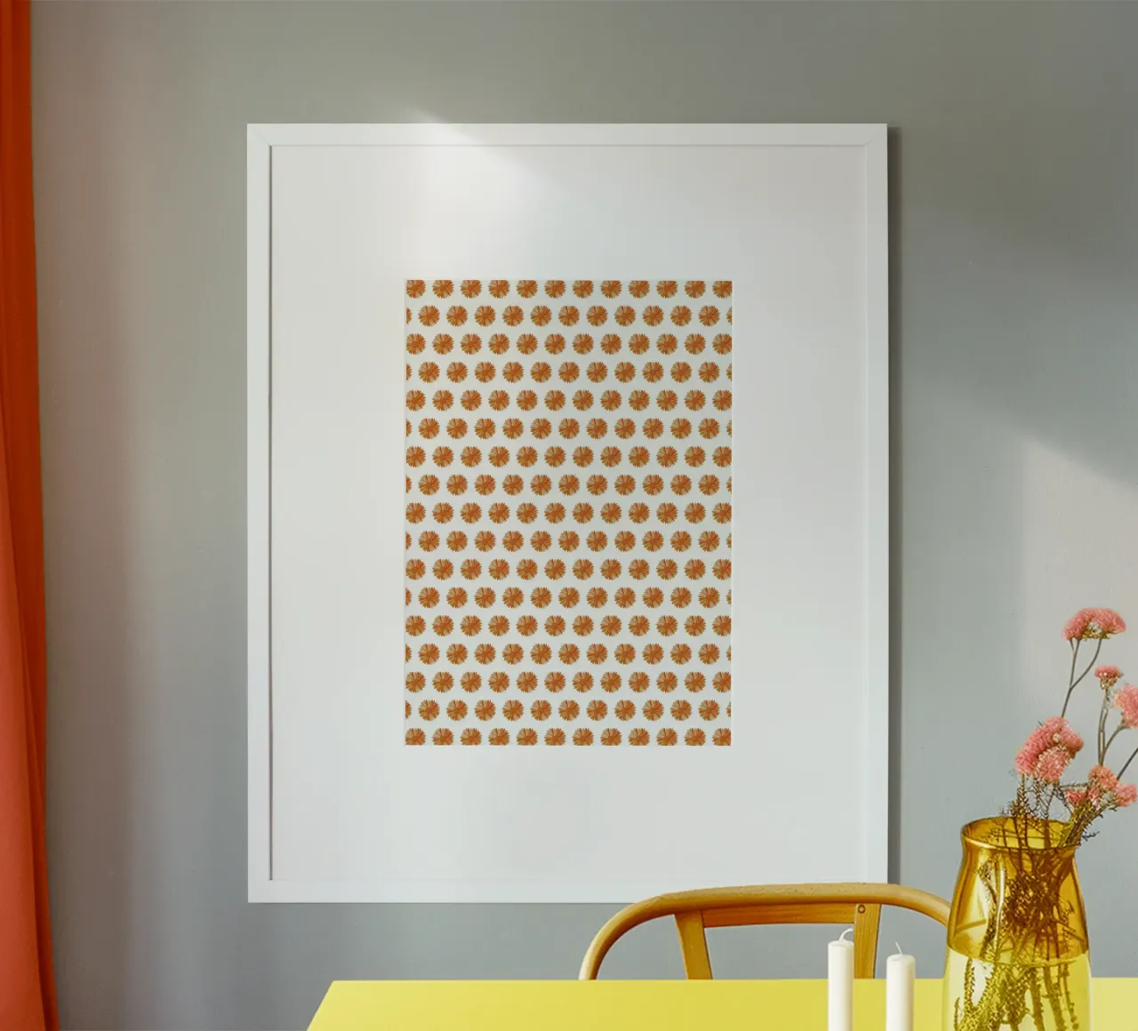 Orange Flower Pattern poster con telaio in alluminio da kathrinmay