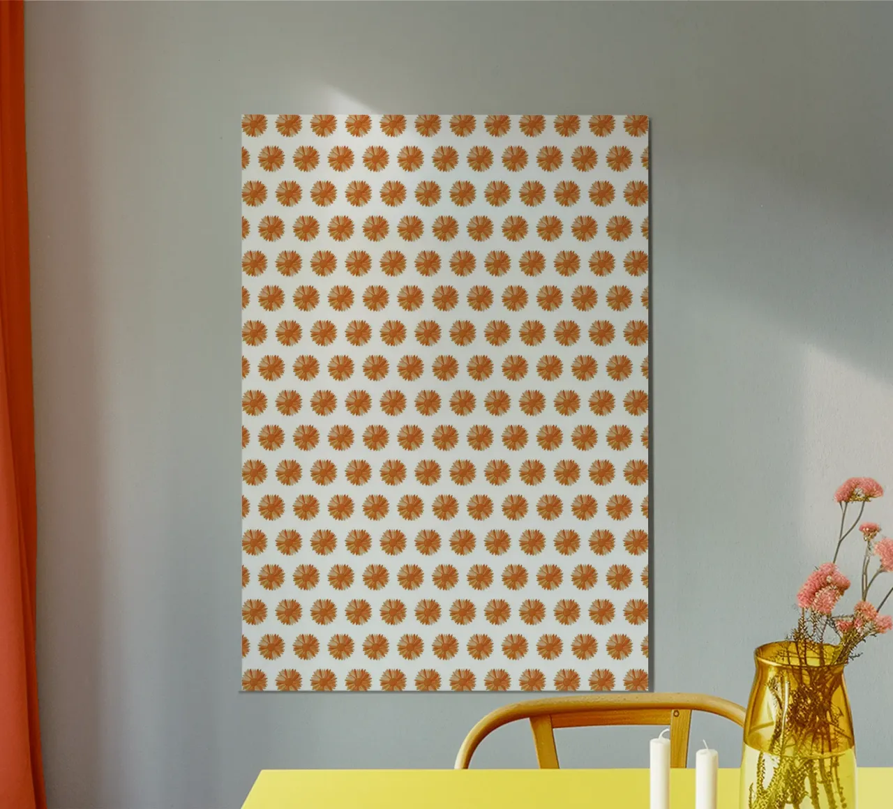 Orange Flower Pattern poster con telaio in alluminio da kathrinmay