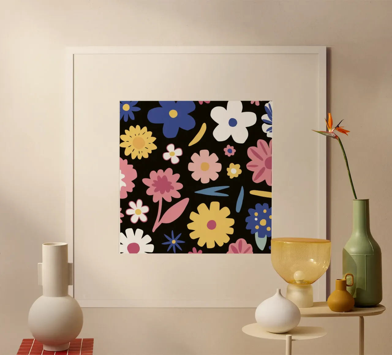 Campo di margherite di mezzanotte poster con telaio in legno da Sure Paint