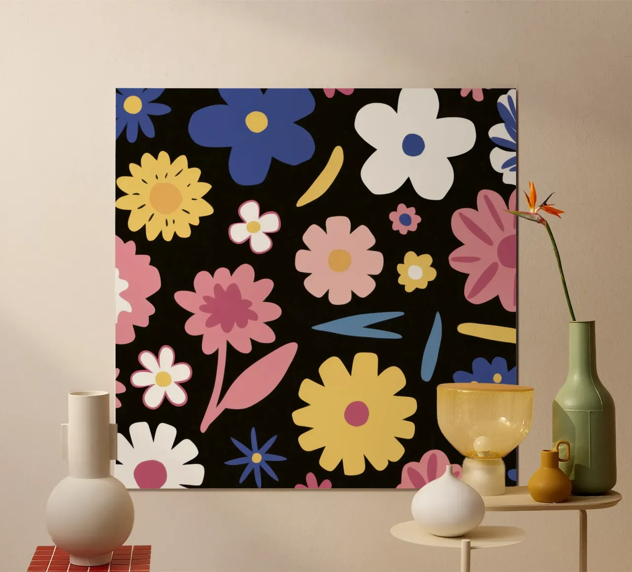 Campo di margherite di mezzanotte poster con telaio in legno da Sure Paint