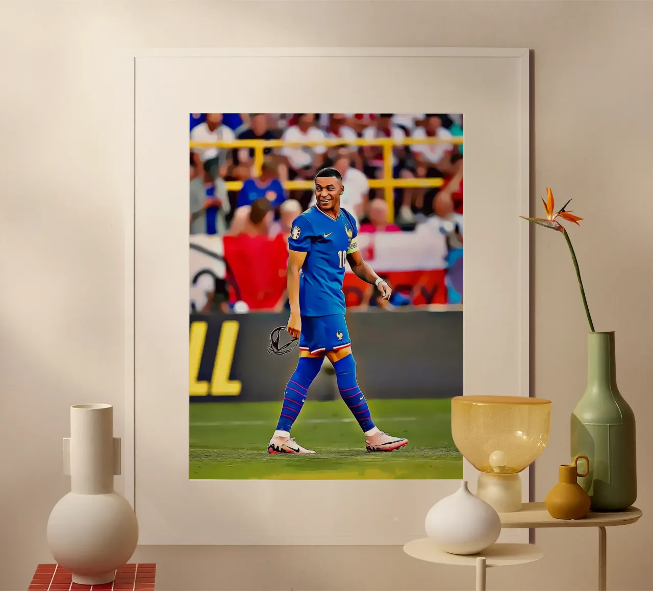 Poster d'arte digitale della Nazionale francese di Kylian Mbappé poster con telaio in alluminio da ArdanART
